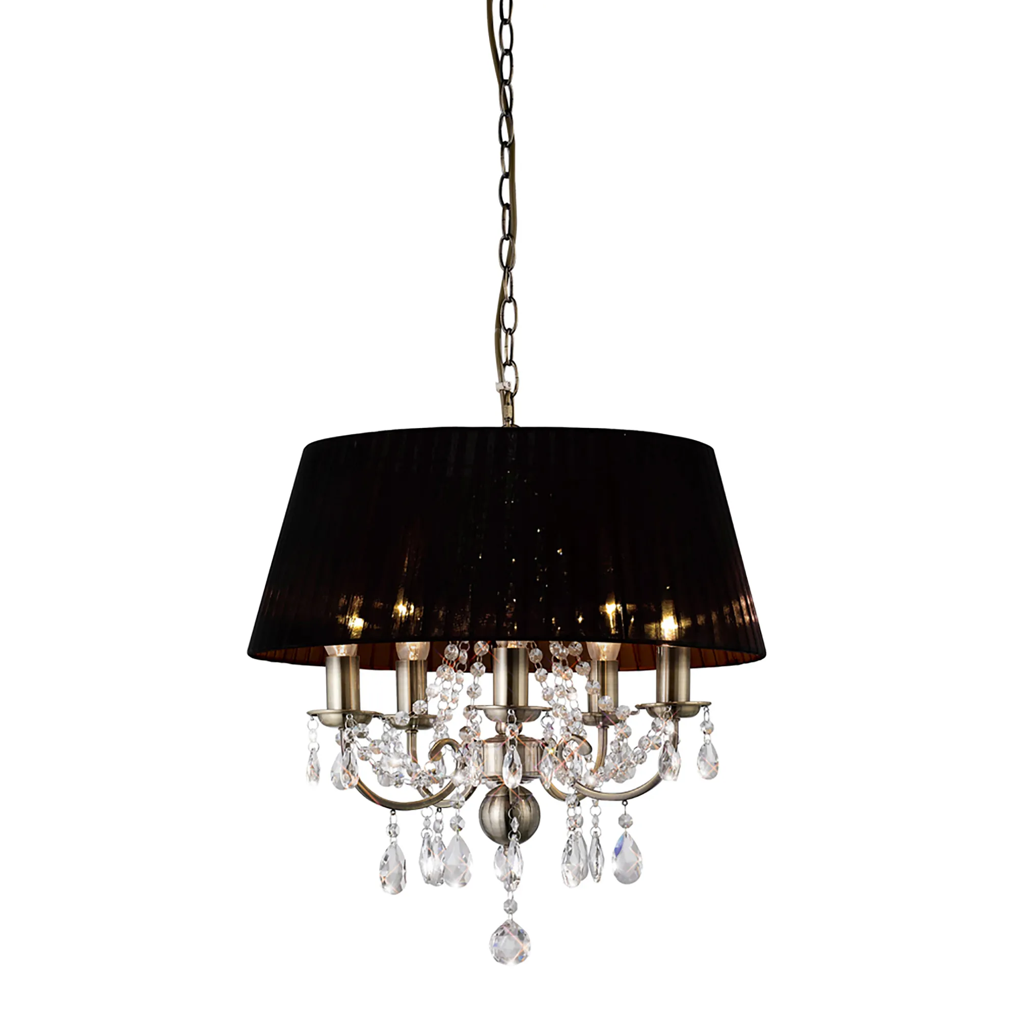 Olivia Antique Brass-Black Crystal Ceiling Lights Diyas Shaded Crystal Fittings